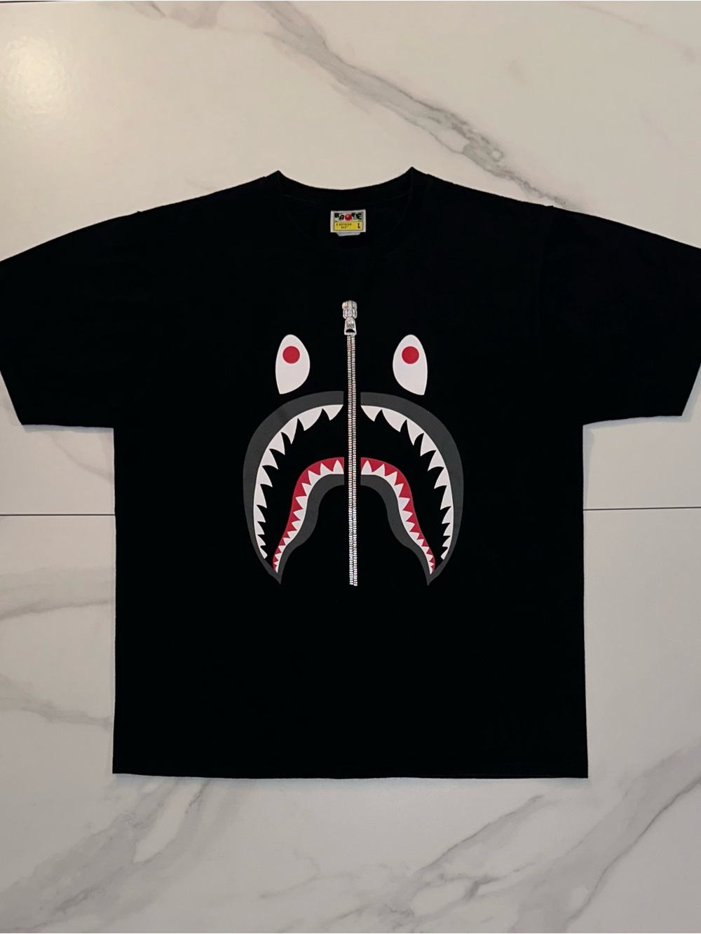 A Bathing Ape BAPE Shark Silver Zip Tee Black Size Large